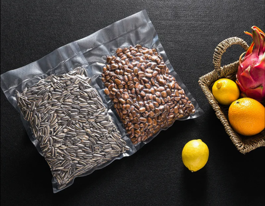 Food products vacuum-packed in embossed bags
